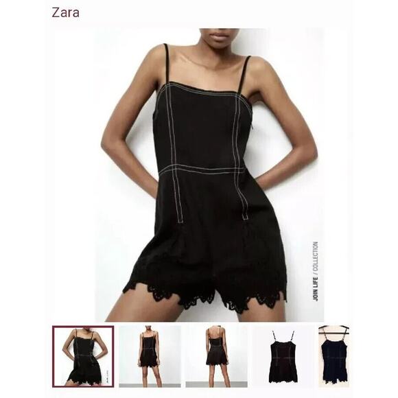 Zara Embroidered‎ Romper Women's Size XS Black & White NWT Lace Goth Shorts - Picture 2 of 13